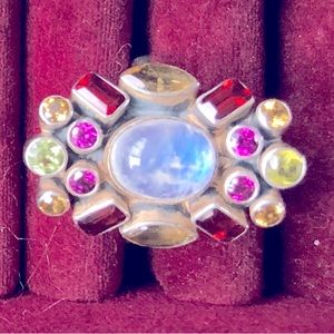 Nikki Butler 925 SS India Moonstone center, w/ multiple crystals Gd condition
